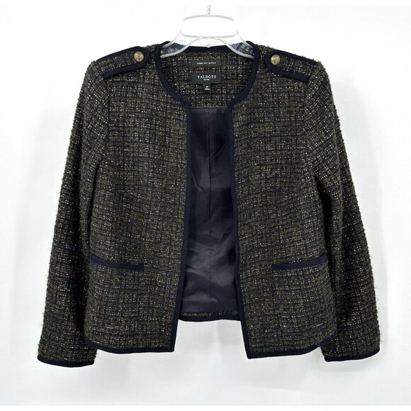 TALBOTS jacket blazer italian fabric boucle metallic open front business 6P - Picture 1 of 6